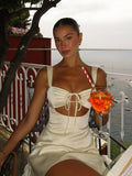 GETADME Hollow Out Bandage Sexy Mini Dress For Women 2025 Summer New Spaghetti Sleeveless Backless Bodycon Club Party Dress