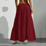 GETADME Summer Women White Long Skirt Solid Basic Lace Up Bow Low-Waisted Big Swing Skirts Female Street Casual Loose Spliced Maxi Dress