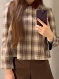 GETADME Panelled Plaid Turn-Down Collar Jackets Women Casual Loose Long Sleeve Short Jacket Female 2025 Spring Temperament Outwear Tops