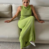 GETADME Tuularose Elegant Long Skirt Two-piece Set Women's Sleeveless Knitted Turtleneck Vest Slim Skirt Set 2025 New Fashion Skirt Set