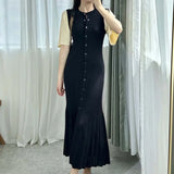 GETADME 여름 봄 신상품 프랑스 우아한 향기 고급 슬리밍 니트 인어 드레스 홀로우 슬리밍 피쉬테일 니트 드레스