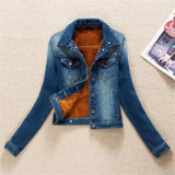 GETADME 2025 Autumn Winter Fleece Denim Jacket Women Big Fur Collar Short Coat Thicken Velvet Liner Warm Tops Lady Jean Coat Outerwear