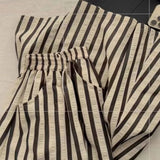 GETADME Retro Chic Solid Color Striped Skirt for Women in Summer, High Waisted and Slimming A-line Mid Length Umbrella Skirt