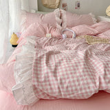GETADME 3 Piece Sheet Set  pink plaid duvet cover Set ， comfortable Bedding Set Bedspread for All Season