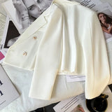 Getadme Autumn Fashion Blazers Women Temperament Solid Double Breasted Cropped Jacket Woman Basic All Match Suit Outwear Female