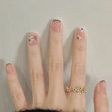 GETADME 24Pcs Pink Cat Blue Love Cute Short Ballet Press on False Nails Sweet French Cat Eye Bow Star Designs Style Detachable Nails Set