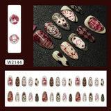 GETADME 30pcs 3D Dream Rose Press on Nails Heart & Animal Wave Fake Nail Short Almond Full Coverage Nail for Women&Girl False Nail Art
