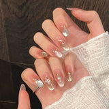 GETADME 10pcs Simple Handmade Fake Nail Tip Gradient Pink Design False Nail Art Reusable French Cat's Eye Mid-length Oval Press on Nails