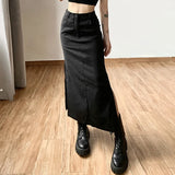 GETADME Goth Dark Grunge Casual Tag Split Women Midi Skirts Mall Gothic Punk High Raise Slim Long Skirt Y2k Sexy Fashion Streetwear