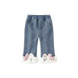 GETADME Sanrios Girl Pants Autumn Winter Hello Kittys Child Cowboy Bell Bottoms Children's Clothing Keep Warm Thicken Leisure Trousers