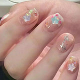 GETADME 24개 탈착식 숏 프레스 온 네일 Y2K 라인스톤 거짓 네일 (글루 포함) 발레 스위트 쿨 걸스 인조 거짓 네일 팁