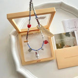 GETADME 새로운 스타일 개인화 패션 스트링 흑백 구슬 점박이 강아지 펜던트 목걸이 고양이 초커 여성용 선물 주얼리