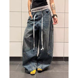 GETADME Casual Style Drawstring Loose Jeans Vintage Aesthetic Y2K Wide Leg Emo Washed Pants 2025 Autumn Women Punk Baggy Denim Trouser
