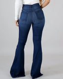 GETADME Denim Womens Pants High-stretch Ripped Jeans High-waisted Flared Trousers for Women