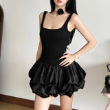 GETADME Sexy 2025 Women's Clothing Temperament Square Collar Sleeveless Ruched Fluffy Hem Stitching Tight Fitting Summer Club Dresses