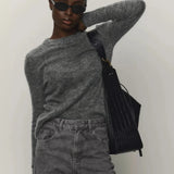 GETADME Talenza Round Neck Knit Pullover Women Summer Casual Solid Long Sleeve Shirt Top 2025 Loose High Street Office Lady Sweater Top