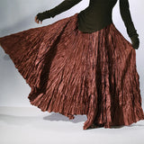 GETADME Good Quality Women Spring Long Skirts Wide Hem Pleated Design High Waist A-Line Dance Maxi Skirts Faldas Femme Streetwear