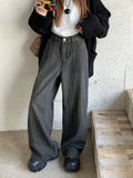 GETADME 2025 Ropa Y2K Fashion Vintage Striped Wide Leg Baggy Jeans Pants For Women Clothes Straight Washed Black Casual Lady Trousers