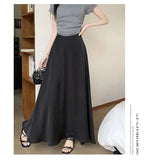 GETADME 프렌치 비니거 실크 스커트 여성용 여름 신상품 하이웨이스트 슬리밍 드레이프 A라인 롱 드레스 슬림핏 테일러드 쉐입