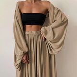 GETADME 2025 Spring Soft Women Three Piece Set Fashion Wrap Cardigan Tops And High Waist Pants Suit Female Casual Tracksuits Homewear
