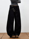 GETADME 2025 Trend Y2K Style Irregular Button Fly Black Baggy Women's Jeans Pants For Woman Clothing Straight Cotton Loose Long Trousers
