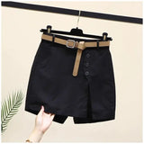 GETADME New 2025 Women's Cotton Shorts High Waist A- Line Skirt with Belt Korean Style Summer Fashion Button Pure Cotton Pants