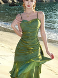 GETADME Women Elegant Graduation Birthday Evening Party Dress Ruffles Spaghetti Strap Mermaid Dresses Wedding Formal Slim Fit Prom