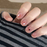 GETADME Y2K 블랙 화이트 스타 인조 가짜 손톱 풀커버 짧은 가짜 손톱 탈착식 여성용 프레스온 네일 DIY 매니큐어 24개