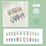 GETADME 24pcs Gradient Black False Nails Cute Cartoon Cat's Eye Forest Elf Girl Press On Nails Glossy Almond Sweet Cool Fake Nail Tips
