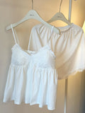 GETADME White Women Pajamas Summer Sleepwear Spaghetti Strap Shorts Sets 2 Pieces Padded Night Wears Korean Sleeping Lace Home Suit 2025