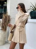 GETADME Sexy Shirt V-neck Bell Sleeve Hollow Out Knitted Belted Beach Mini Dress 2025 Summer Swimsuit Cover Up Women's Casual Outfit K16