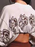 GETADME Summer Trendy Brand Women Fitness Cotton Breathable T-Shirt Gym Wolf Graphic Print Short Sleeve Solid Color T-Shirt Men's Tees