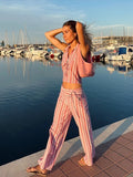 GETADME Striped Lace Up Women Vest Pants Set Summer Sleeveless Backless Slim Lady Top Sets 2025 Fashion Straight Casual Female Pant Suit