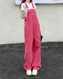 GETADME SM jeans womens 2025 Summer Preppy Style loose Girls Pink wide leg trousers jumpsuit korean casual denim overalls womens (78891