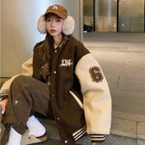 GETADME Autumn and Winter Embroidery Version of Loose Lazy Classic Baseball Uniform Padded and Thickened Letters Embroidery Jacket