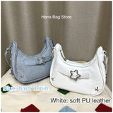 Vintage Star Handbags for Women Fashion Hobos Shoulder Underarm Bag Ladies Clutch Pu Leather Female Armpit Purses Y2k Cool Bag