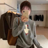 GETADME Women's new wool sweater high-end O-neck embroidered pullover sweater autumn and winter loose fashion shirt casual warm knit top