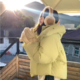 Getadme-Yellow Down Jacket Women Coat Black Hooded Fashion American Streetwear Y2K Style Duck Down Feather Female Winter Short Outwear