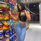 Getadme New Stretch Skinny Denim Women's Jeans Mid Waist Pants Blue Retro Washed Elastic Slim Pencil Trousers