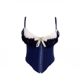 GETADME Elegant Ruffle Lace Flower Camisole Bowknot Buckle Slim Crop Tops Tank Sweet Lace Corset Travel