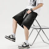 GETADME Summer Men's Shorts American Retro Street Hip-hop Y2K Loose Denim Shorts Fashion Casual Splicing Overalls Five-quarter Pants