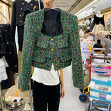 GETADME Autumn Winter 2025 Sqaure Neck Tweed Jacket Women Vintage Elegant Small Fragrant Short Coat French Style Chic Fashion Tops