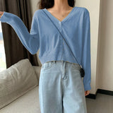 GETADME Women's Long Sleeve Cropped Cardigan V Neck Button Down Knit Lady Autumn Spring Knitted Single-breasted Cardigan Sweaters