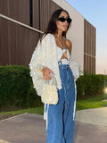GETADME Women Sparkling Beaded Short Loose Jacket Chic Elegant V Neck Long Sleeve Lace Up Cardigan 2025 Autumn Female Fashion Streetwear