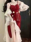 GETADME French Vintage Fairy Mermaid Dress Women Lace Korean Party Princess Strap Dress Female 2025 Spring Court Sweet Lolita Midi Dress