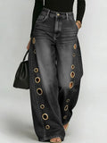 GETADME Missuoo Women's Washed Blue High-Waist Metal Grommet Wide Leg Jeans 2026 Casual Loose Fit Streetwear Pants Casual Trousers