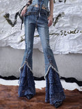 Getadme New Spring Autumn Streetwear Harajuku Punk Gothic Hot Girl Blue Bandage Stitching Denim Pants Fashion High Waist Slim Pant