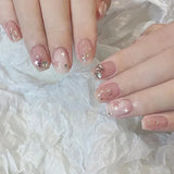 GETADME 24개 탈착식 숏 프레스 온 네일 Y2K 라인스톤 거짓 네일 (글루 포함) 발레 스위트 쿨 걸스 인조 거짓 네일 팁