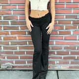 Getadme-Goth Dark Y2k Ruffles Fairy Pant Sexy Women Pants Gothic Skinny Fashion Boot Cut Trousers Grunge Trim Bandage Streetwear Bottoms