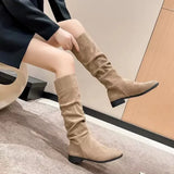 GETADME Women's fashion boots stylish round-toed designer high boots, simple nude pleated plus-size women's boots for autumn and winter